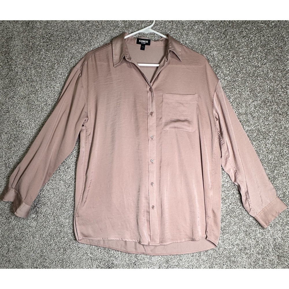 Express Boyfriend Button Up Blouse Pink‎ Long Sleeve Pocket Size S